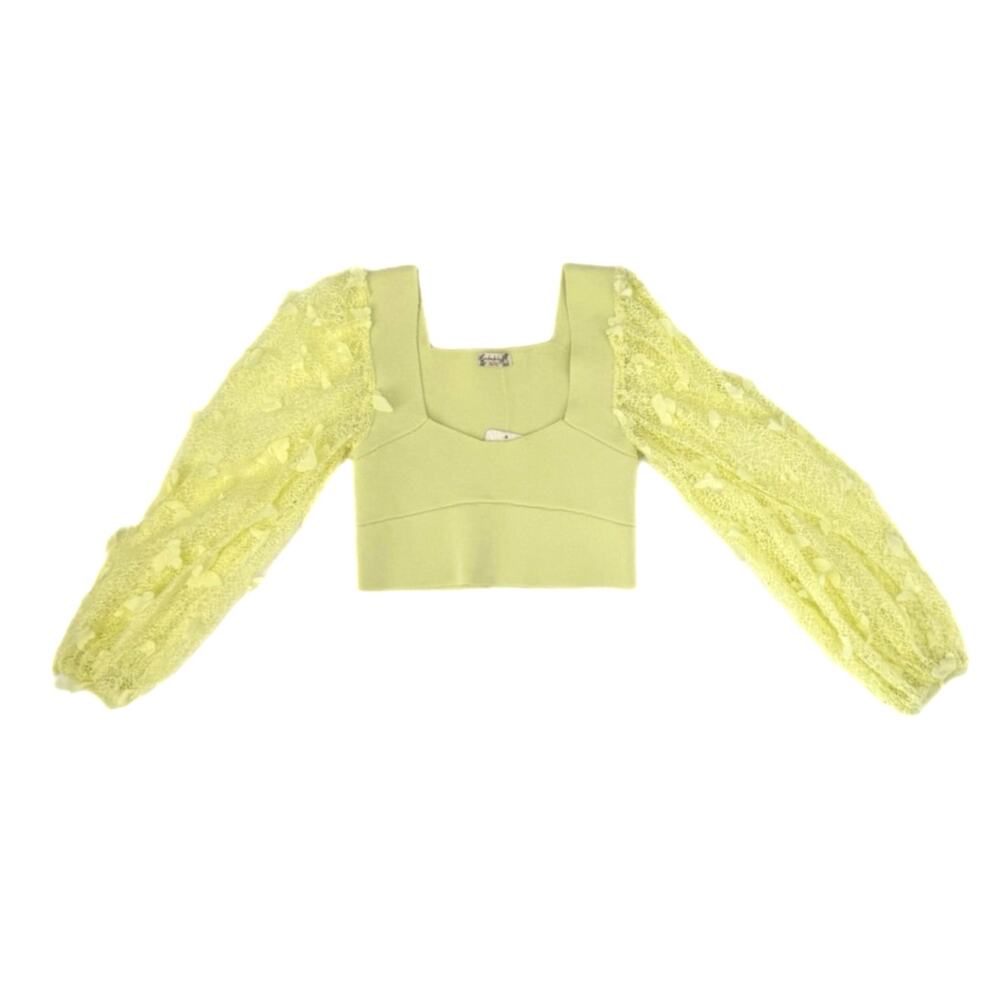 Free People Intimately NWT Flutter By Butterfly Lemon Bandage Knit Cute Crop Top - Picture 2 of 8